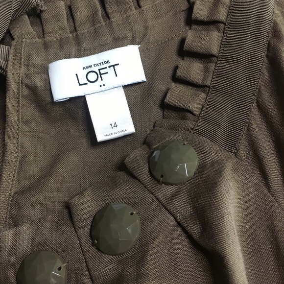 Ann Taylor Loft Khaki Green Linen Dress Sz 14 - Picture 4 of 5